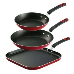 Everyday 3 Pieces Aluminum Non-stick Fry Pan and Griddle Set ‚Äì Metallic Red