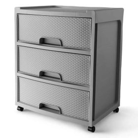 3 Drawer Wide Diamond Plastic Storage Cart, Soft Silver