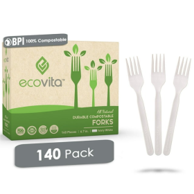 100% Compostable Forks - Disposable Eco Fork Utensil Sets 140 PCS - Eco Friendly Alternative to Plastic Forks | Ecovita