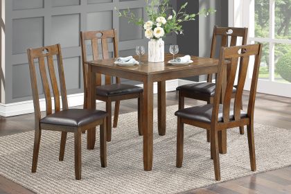 Brown Finish 5pc Dining Set Table and 4 Side Chairs Upholstered Seat Wooden Kitchen Dining Furniture Set Transitional Style