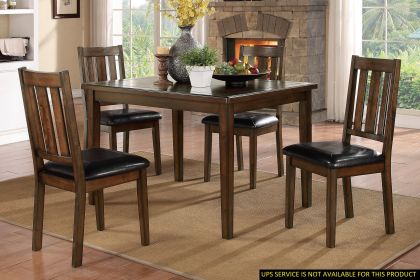 Dark Brown Cherry Finish 5pc Dining Set Table with 4 Chairs Black Faux Leather Upholstery Wooden Kitchen Funiture Dinette Set