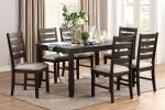 7pc Dining Set Brown Finish Table and 6 Side Chairs Beige Upholstery Seat Ladder Back Wooden Kitchen Dining Furniture