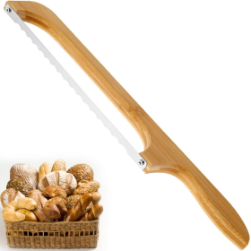 Jetcloudlive Wooden Bread Bow Knife, 15.7" Serrated Bagel Knife Sourdough Cutter Fiddle Bow Bread Slicer Knife for Homemade Bread, Premium Stainless S