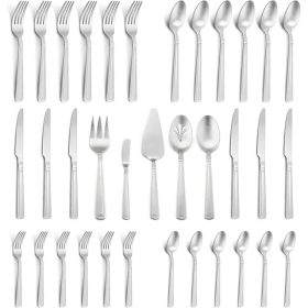 Walchoice 35 Pieces Silverware Set with Serving Set, Stainless Steel Flatware Cutlery Set for 6, Metal Eating Utensils for Home Banquet Buffet, Matte