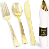 Serves 12 Gold Plastic Silverware Set for 40th Birthday Party Supplies, Cheers to 40 Years Disposable Cutlery Flatware with Napkin