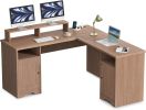 WASAGUN Wooden L Shaped Desk with Storage, 60 Inch L Shape Wood Computer Desks with USB Charging Port and Power Outlet, Large 2 Person Wood L Shape De