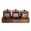 WILLART Handcrafted Wooden Antique Look Tea Coffee Sugar 3 Large Container Set in Wooden Tray ‚Äì Container Canister