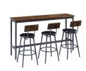 Long Bar Table Set with 3 PU Upholstered Bar Stools, Industrial Bar Table and Chairs for Kitchen Breakfast Table, Living Room, Banquet Hall, Rustic Br