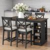 TOPMAX 60"Lx30"W Solid Wood Farmhouse Counter Height Dining Table Set with 3-Tier Storage Shelves, Upholstered Dining Chairs for 4, 5-Piece, Gray