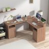 WASAGUN Wooden L Shaped Desk with Storage, 60 Inch L Shape Wood Computer Desks with USB Charging Port and Power Outlet, Large 2 Person Wood L Shape De