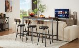 Long Bar Table Set with 3 PU Upholstered Bar Stools, Industrial Bar Table and Chairs for Kitchen Breakfast Table, Living Room, Banquet Hall, Rustic Br