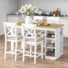 TOPMAX 60"Lx30"W Solid Wood Farmhouse Counter Height Dining Table Set with 3-Tier Storage Shelves, Upholstered Dining Chairs for 4, 5-Piece, White