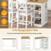 TOPMAX 60"Lx30"W Solid Wood Farmhouse Counter Height Dining Table Set with 3-Tier Storage Shelves, Upholstered Dining Chairs for 4, 5-Piece, White