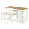 TOPMAX 60"Lx30"W Solid Wood Farmhouse Counter Height Dining Table Set with 3-Tier Storage Shelves, Upholstered Dining Chairs for 4, 5-Piece, White