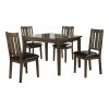 Dark Brown Cherry Finish 5pc Dining Set Table with 4 Chairs Black Faux Leather Upholstery Wooden Kitchen Funiture Dinette Set