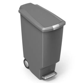 40L Slim Plastic Step Trash Can (Color: gray)