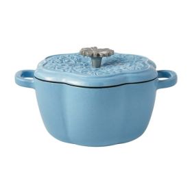 Floral Enamel on Cast Iron 2-Quart Dutch Oven with Lid (Color: Periwinkle)